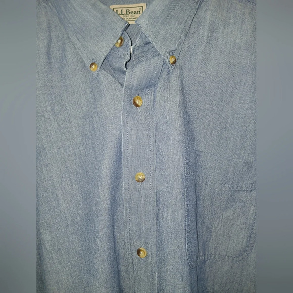 L.L. Bean men's XL tall blue denim long sleeve button down shirt casual tall - Picture 4 of 9